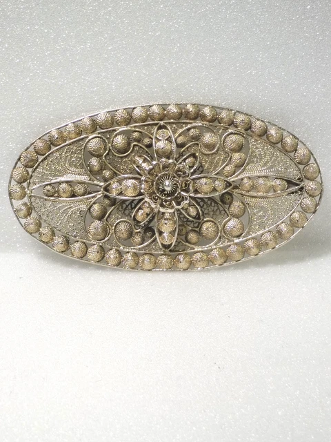BROCHE ANCIENNE ART nouveaux argent massif vermeil et Pierres du Rhin EUR 29,50 - FR