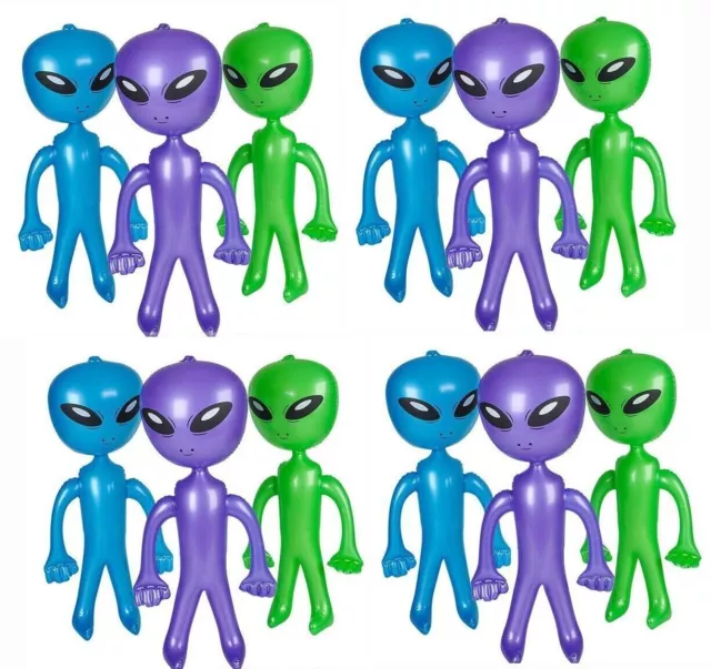 12 ASST 36 in INFLATABLE ALIEN LOT Blue, Green, Purple BULK Party Decor Favors