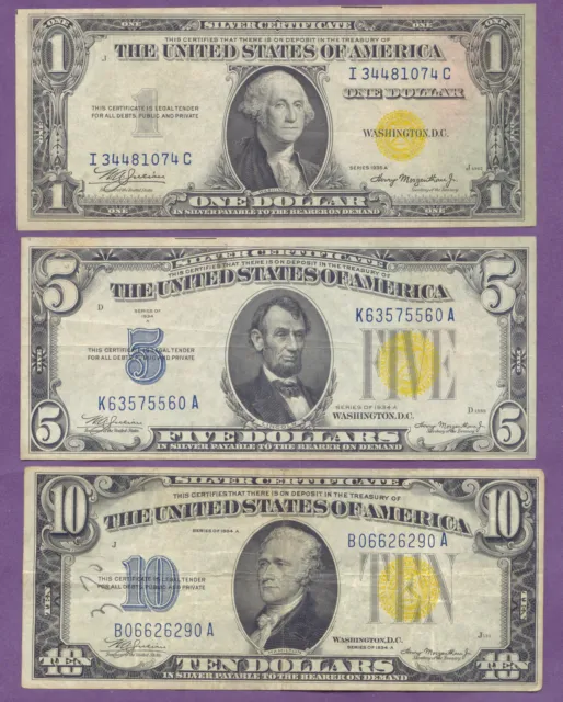 3 Different North Africa Silver Certificate, $1, $5, $10, All Circulated