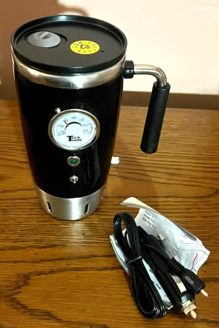 New Tech Tools Black Retro Heated Smart Travel Mug Stainless Steel 12V
