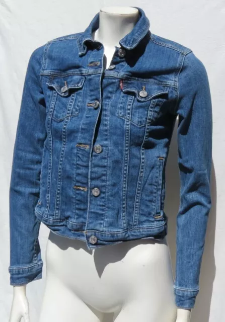 LEVI’S Women’s Blue Stretch Denim Classic Jeans Jacket Top sz US XS S Fitted EUC