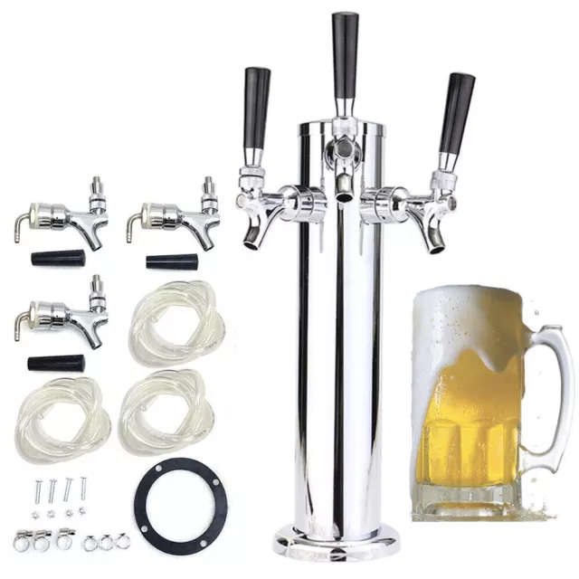 Draft Beer Tower 3 Tap Triple Faucet Beer Dispenser Stainless Steel Homebrew Bar