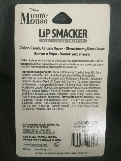 Disney Minnie Mouse Lip Smacker 2 Pk Cotton Candy Crush & Strawberry Kiss - New 2
