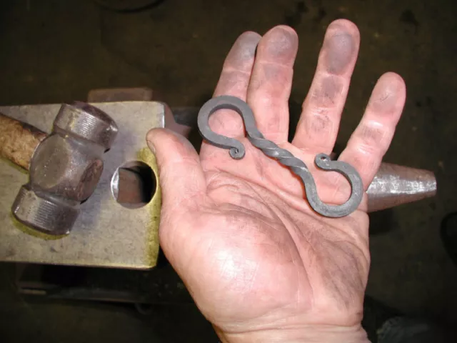 S-Hook Hanger Twisted Wrought Iron, 4", Hand Forged by Blacksmiths