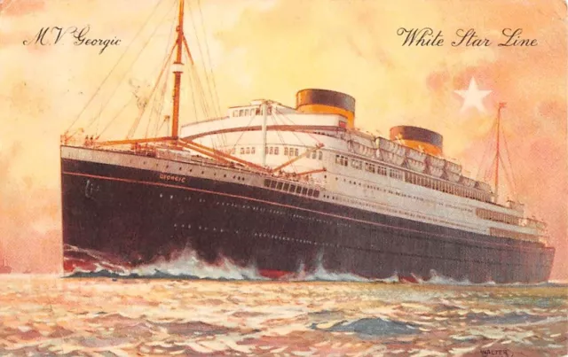 MV GEORGIC AT SEA ~ CUNARD WHITE STAR LINE, ARTIST IMAGE ~ used Paquebot 1934