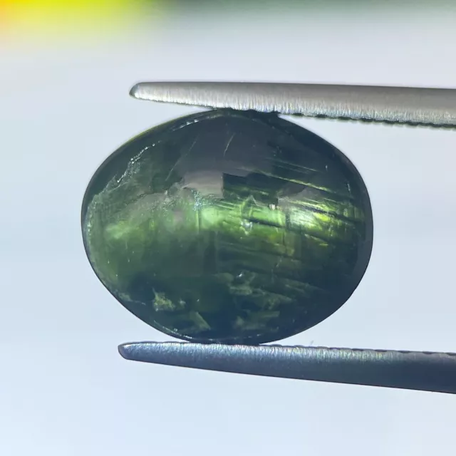 4.50ct Kornerupine Cats Eye Natural Green Oval Lined Cabochon Gem From India