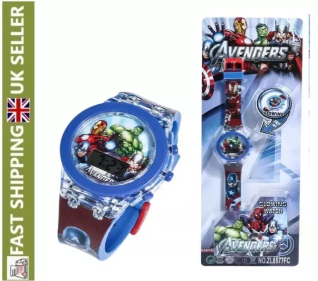 Children's Avengers Watch Cartoon Flashing Light Up Digital Superhero Kids Flash