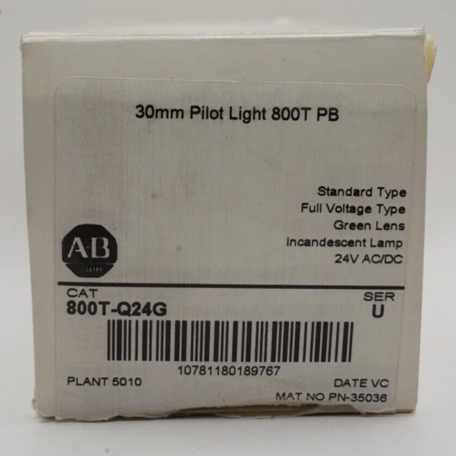 Allen Bradley 800T-Q24G 30mmPilot Light Green Lens Incandescent Lamp - Free Ship