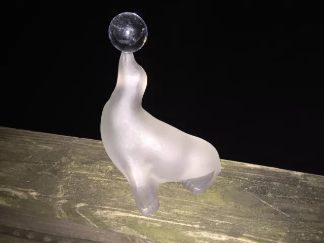 Frosted Crystal SEAL & Clear Glass BALL on his nose Circus Sea Lion 7/6 ❤️J8