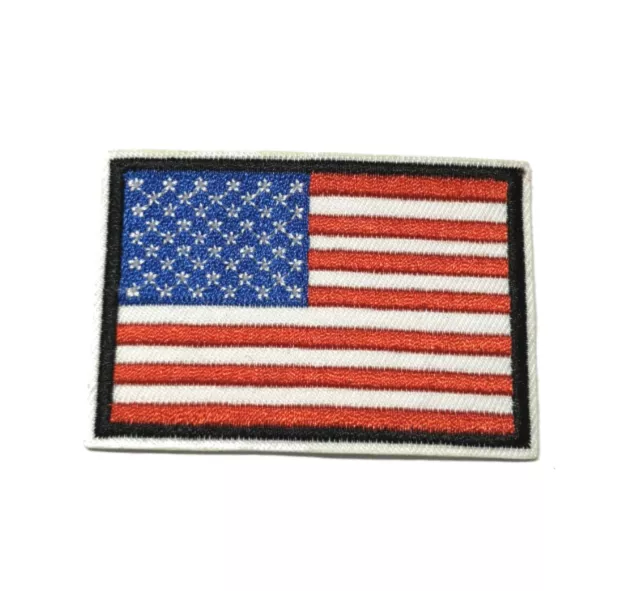 AMERICAN FLAG EMBROIDERED PATCH iron-on WHITE BORDER US UNITED STATES SHOULDER