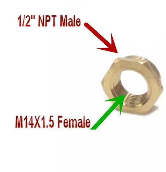 Pipe Fitting 1/2“ NPT Male to Metric M14 M14X1.5 Female Brass Adaptor