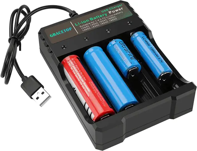 18650 Battery Charger 4-Bay 5V 2A for Rechargeable Batteries 3.7V Li-ion TR IMR