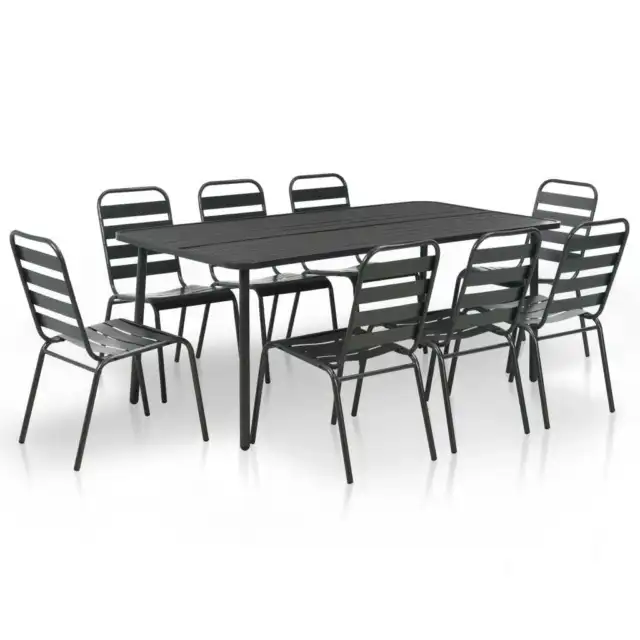 Outdoor Dining Set Steel Dark Grey Slatted Table Chair 3/5/7/9 Piece vidaXL