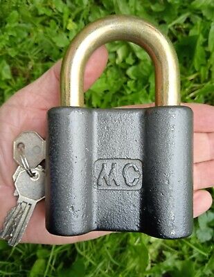 #4 Large cast iron vintage padlock from Ukraine with 3 original keys