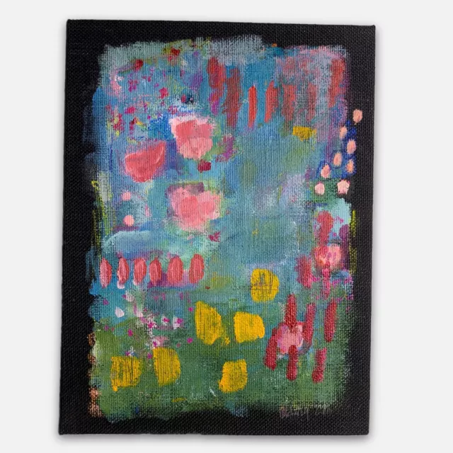 Original Abstract Wildflowers Colorful Painting Art Canvas Panel Signed #76