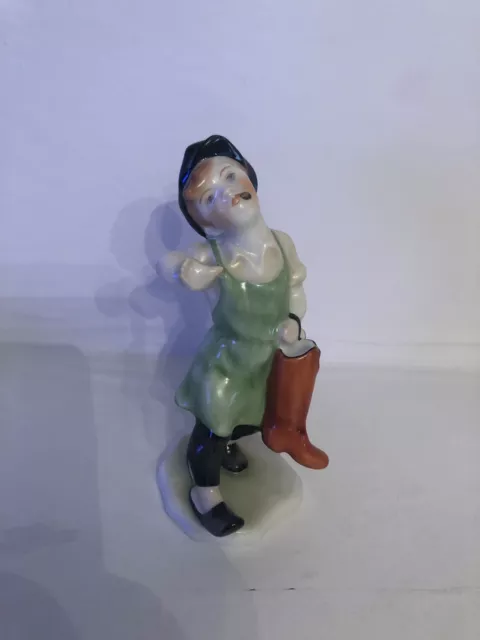 Herend Hungary Boy With Boots Shoemaker Porcelain Figurine