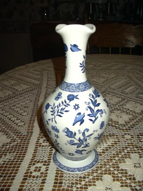 Vintage COALPORT cobalt blue & white vase floral butterfly design ENGLAND