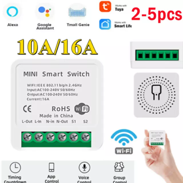 16A MINI Wifi Smart Switch Timer Wireless Switches Tuya Alexa Google Home NEW-UK