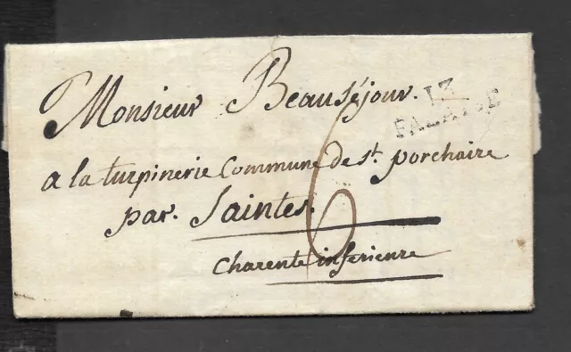 France An Early 19th, Late 18th Century Stamp-less Letter