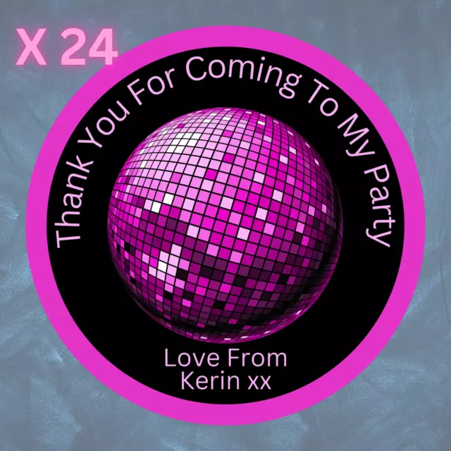 Personalised disco ball 24 party bag stickers sweet cone labels thank you