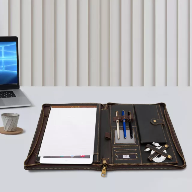 Leather Binder Portfolio Notebook Zippered Folio Business Meetings Organizer
