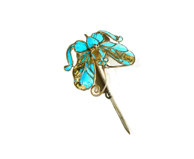 Qing Dynasty Kingfisher Feather Hair Pin Antique VINTAGE Blue Tian-tsui 點翠