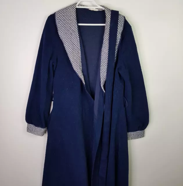 Vintage Givoni Night Dressing Gown Tie Robe Womens Size L Navy Padded Collar