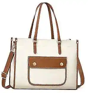 Laptop Bag for Women 15.6 Inch Canvas Tote Bag Water Resistant Large Brown