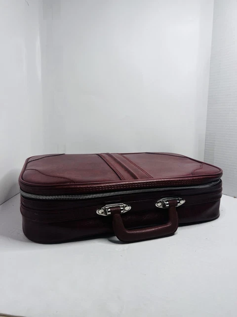 Traveller Luggage Suitcase Red Leather Soft Shell Zipper Closure Lock Key