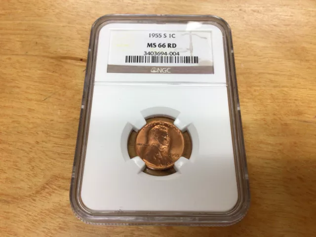1955 S NGC MS 66 RD Lincoln Wheat Cent 1c Red/Red Beautiful Certified Coin