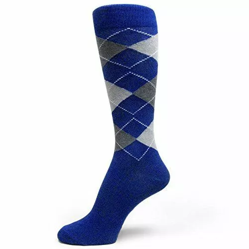 XL Extra Large Size Men's Argyle Dress Socks,Royal Blue/Charcoal Gray/Light Grey