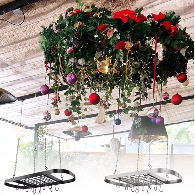 Pot and Pan Hanging Rack Ceiling Mount Kitchen Holder with 12 Hooks Black/Silver