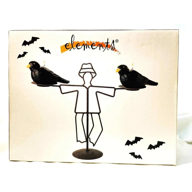 Elements Scarecrow Candle Stand & 2 Crow Shaped Black Candles Fall Table Decor