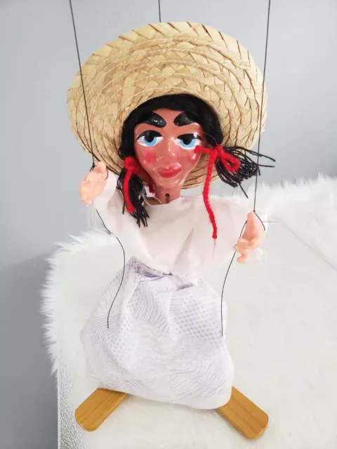 Vintage Marionette String Puppet Spanish Lady Senorita Sombrero folk art toy