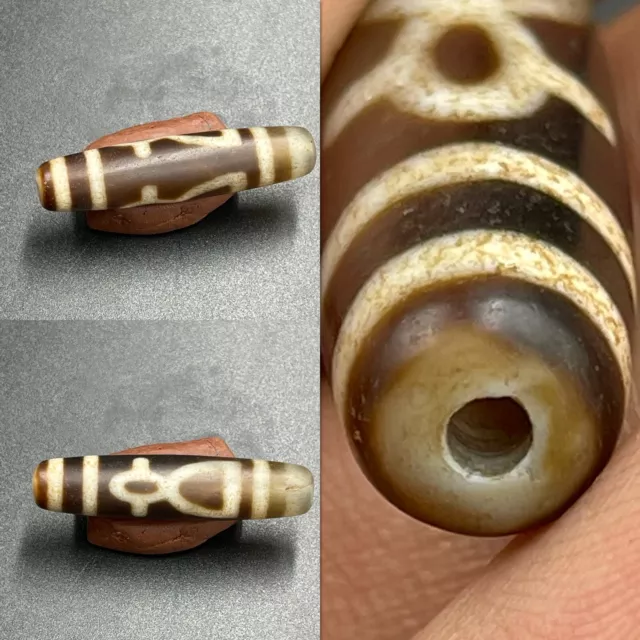 Wonderful Ancient Tibetan old Agate Stripes Dzi Bead Amulet