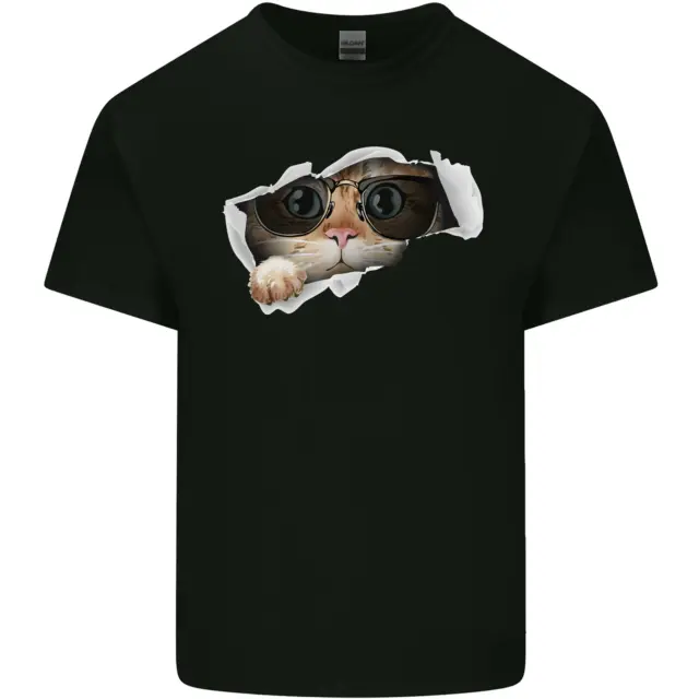 Un Divertente Gatto Sguardo Da Un Strappato Top Uomo Cotone T-Shirt