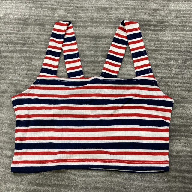 Roxy Crop Top Womens Size S Good Sunday Strappy Cami Red White Blue Stripes