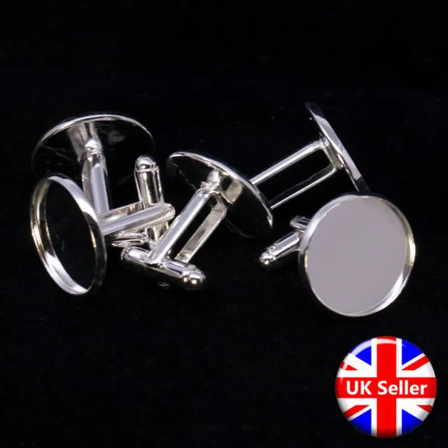 Silver Tone Cufflink Setting Blanks Fits 18mm Cabochon