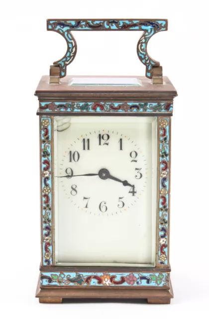 French cloisonne enamel carriage clock @ 1890 Beautiful Rare