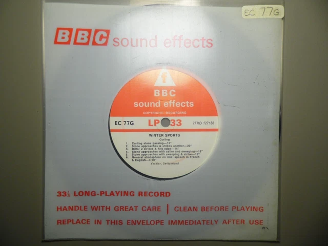 BBC Sound Effects Vinyl Record:  Curling (& Skiing Slope), Verbier, Switzerland