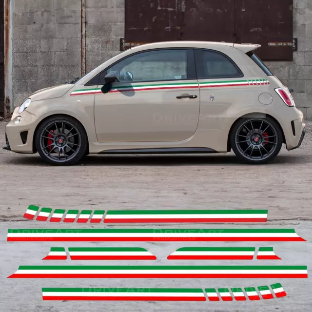 Italian Italy Flag Stickers Decals Stripes FOR Fiat 500 ABARTH 595 695 Vinyl
