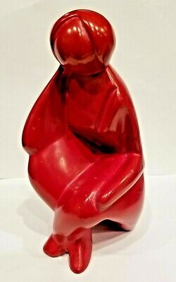 Red Soapstone Seated Female Statue Hand Carved in Kenya Lovely Heavy 8.5"