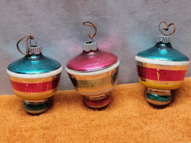 Vintage Mercury Glass UFO Christmas Tree Ornaments Spinning Top shiny Brite