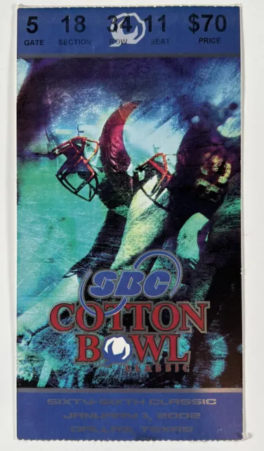 2002 Cotton Bowl Oklahoma Sooners Arkansas Razorbacks Ticket Stub Football SBC