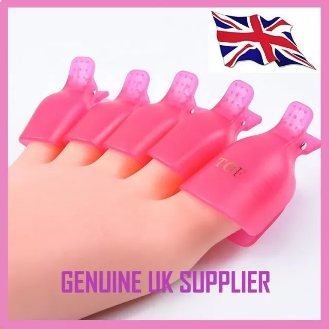 5/10pcs PLASTIC TOE NAIL ART SOAK OFF CLIP CAPS UV GEL POLISH REMOVER WRAP *UK*