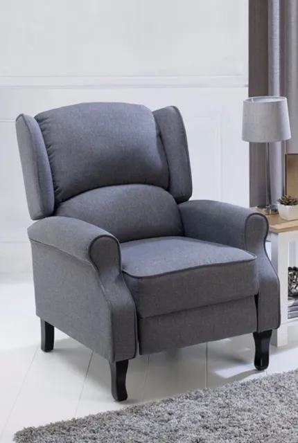 Classic Style Recliner Armchair Fabric Grey Sofa Wing Back Lounge Chair