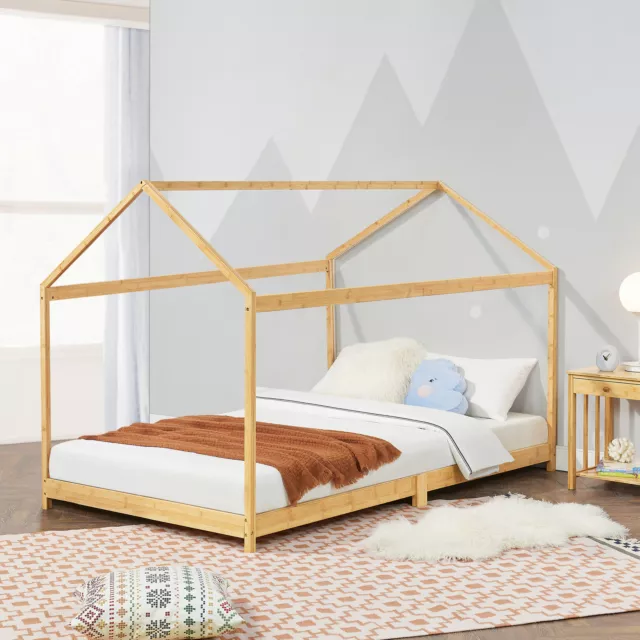 B-WARE Kinderbett 80x160cm Haus Holz Bambus Bettenhaus Hausbett Kinder Bett