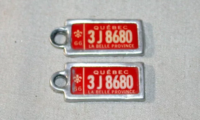 1966 Quebec Canada Set Pair of War Amps Mini License Plate Key-chain Tag