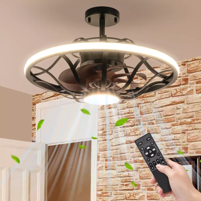 20'' Industrial Caged Chandelier Ceiling Fan with LED Light Remote & APP Control
