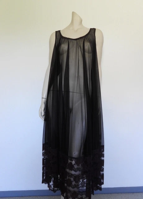 VINTAGE 1960S SHEER Black Lacy Negligee Nightgown £93.62 - PicClick UK